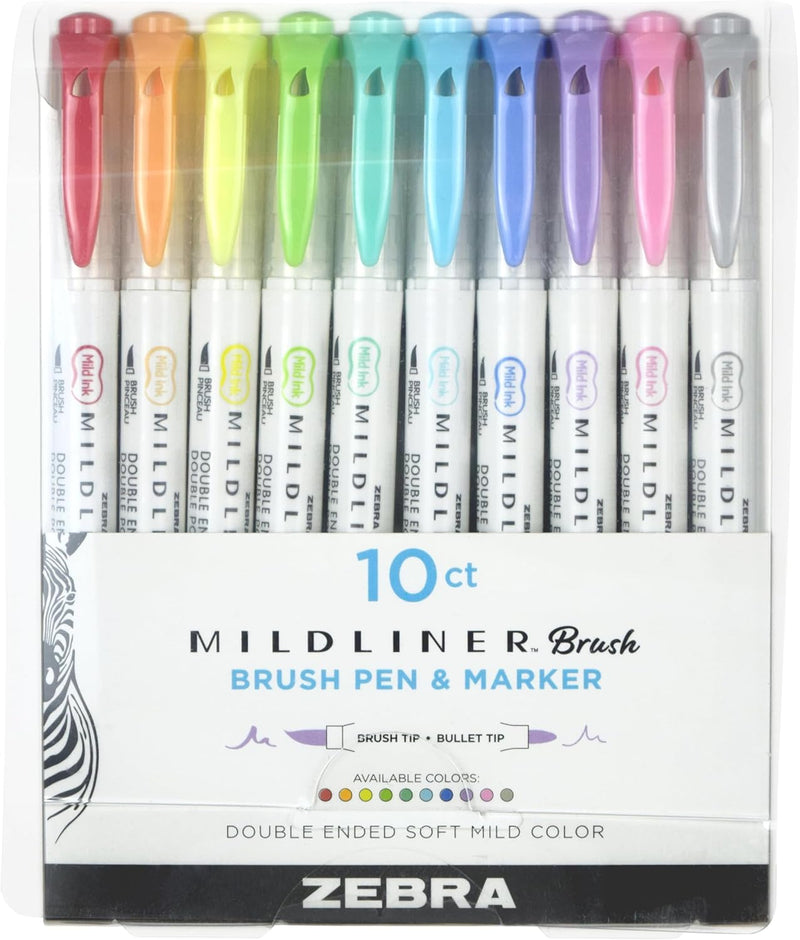Plumones Zebra Mildliner Brush Doble Punta X10 Tonos Suaves