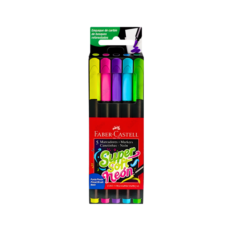 Plumones Punta Pincel Supersoft X5 Neon Faber Castell