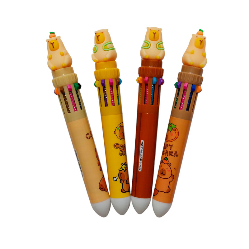Bolígrafo Retráctil X10 Colores Capibara Importado
