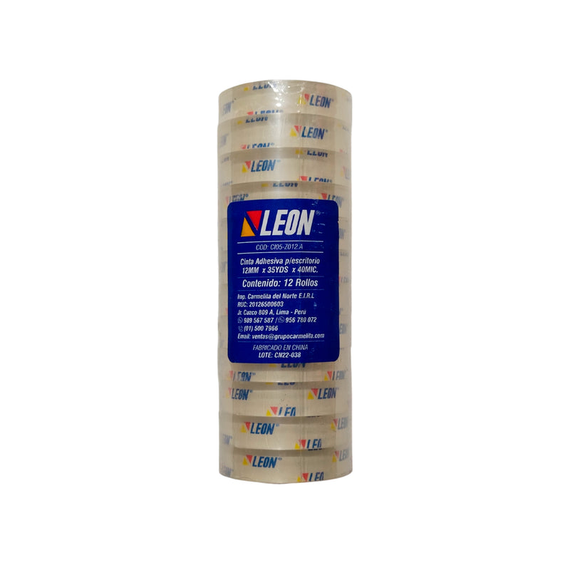 Cinta Adhesiva Transparente 1/2 X35 YDS Leon