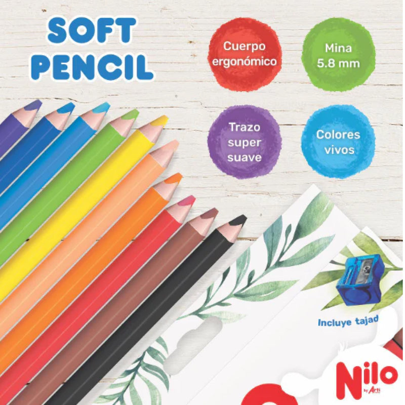 Colores Soft Pencil X10 con Tajador Arti
