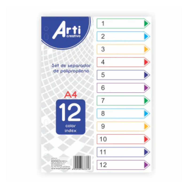 Mica Separador A4 X12 Divisiones de Colores Arti