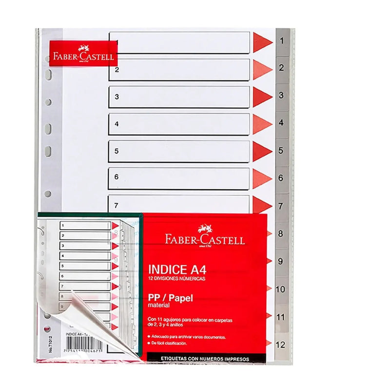 Mica Separador A4 X12 Divisiones Numéricas Faber Castell