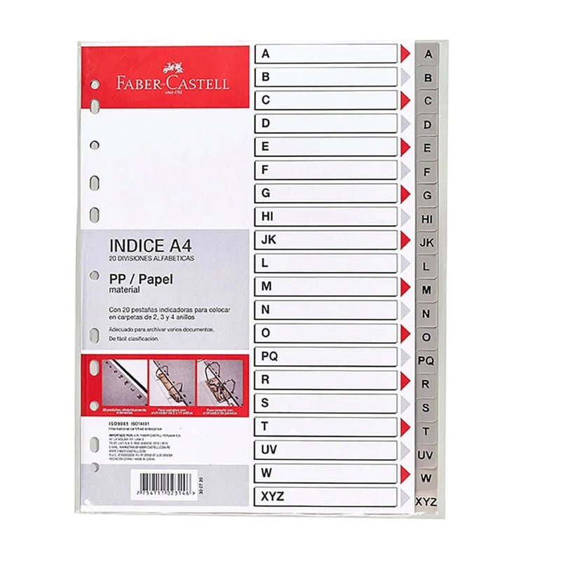 Mica Separador A4 X20 Divisiones Alfabético Faber Castell