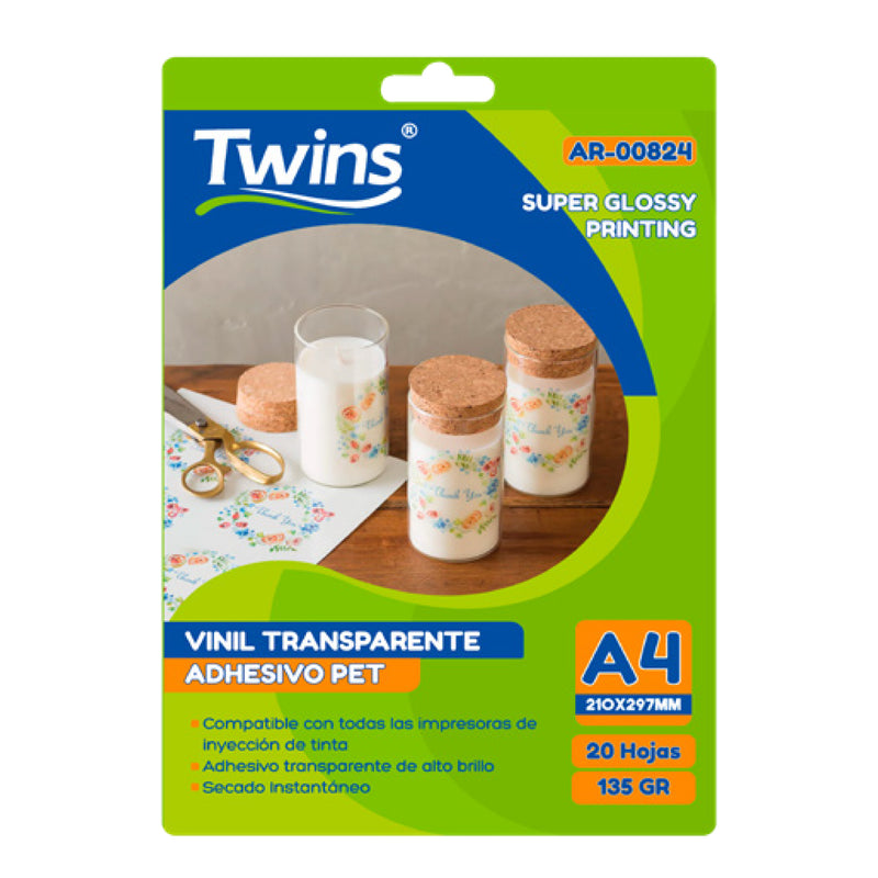 Papel Vinil Adhesivo A4 Brillante X20 Twins