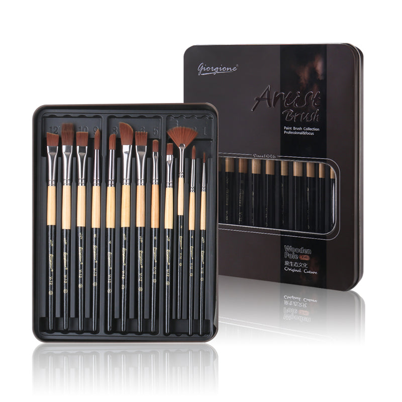 Pinceles Set X12 Estuche de Metal  Giorgione