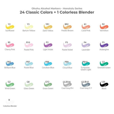 Plumones Honolulu Punta Pincel y Biselada X24 Colores Ohuhu