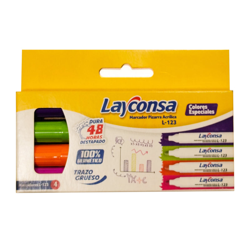 Plumones para Pizarra L-123 X4 Colores Especiales Layconsa