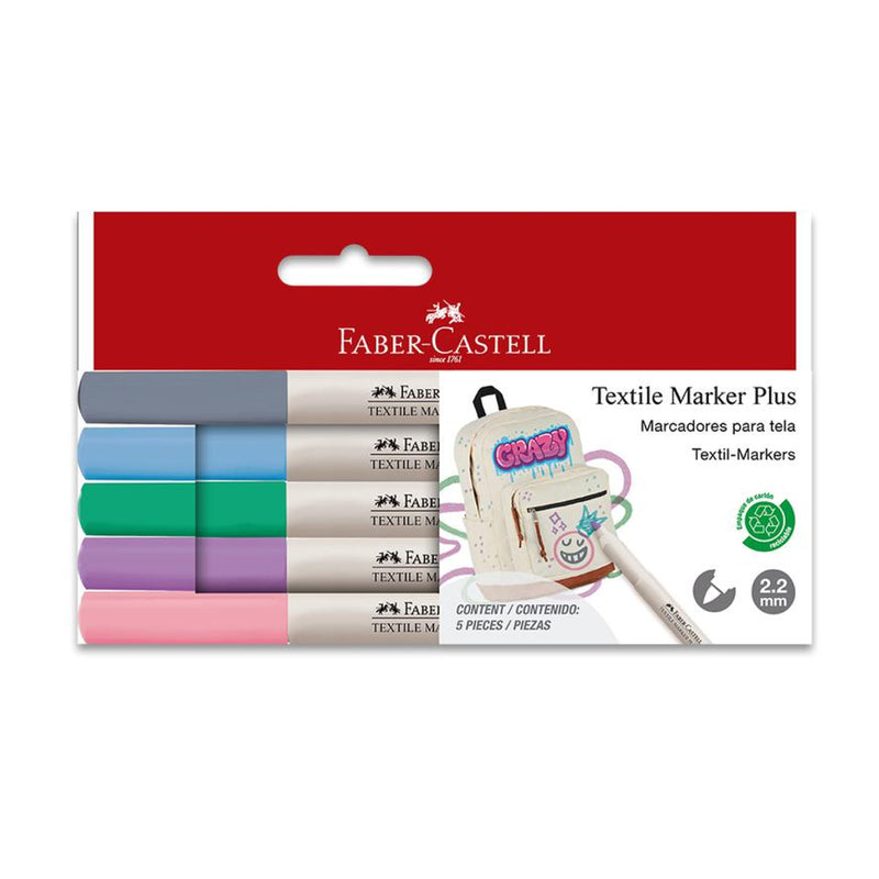 Plumón para Tela Textile Marker Plus Pastel X5 Faber Castell